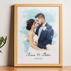 Aquarel bruiloft portret, verlovingsportret, Valentijnscadeau, gepersonaliseerd cadeau, verjaardagscadeau, fotocadeaus, schilderij van foto