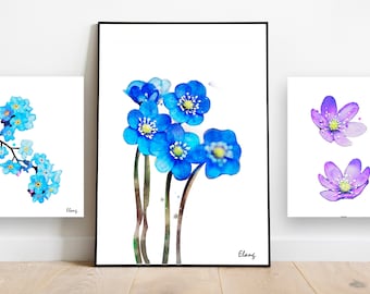 みみ水彩画 勿忘草と小鳥たち 値段は※900円ですの通販 | THEDANCECREATIONS
