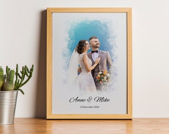 Custom Digital Watercolor Wedding & Engagement Portrait, Personalized Love Story Art, Unique Anniversary Gift, Couples Illustration