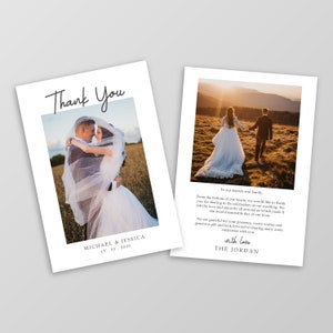Carte de remerciement de photo de mariage à script simple minimaliste