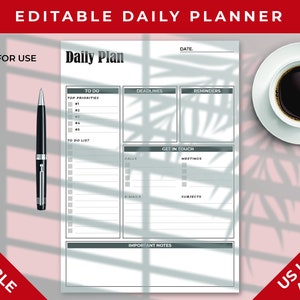 Dagelijkse takenlijstplanner: afdrukbare taakopberger (A4/A5/Letter/Half) (invulbare pdf)