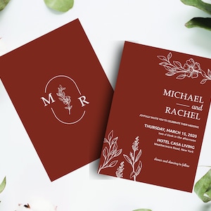 Modern Boho Floral Terracotta Burnt Orange Wedding Invitation Digital and Printable