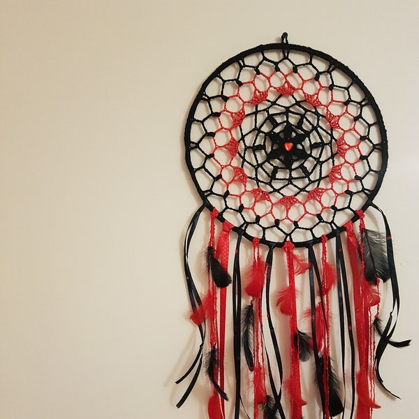 Łapacz snów Dreamcatcher red black Valentine's Day for a woman Valentinstag Traumfänger rot Schwarz gehäkelte Dekorationen