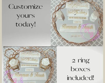 Custom Nikkah Ring Tray With Decals Custom Nikkah Sign Decals Bismillah with Names and Date Wedding Decals Welcome To Wedding Decals