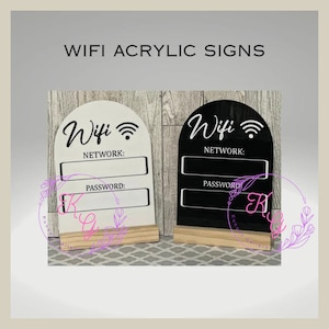 Wifi Acrylic Sign White or Black Table Sign for Home Airbnb Rental Small Business Salon Restaurant Bar Hotel With Wood Stand