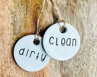 Set of 2 Laundry Basket Labels l Dirty Clean Laundry Labels l Clay Labels for Organizing l Laundry Room Organization l Hanging Basket Labels