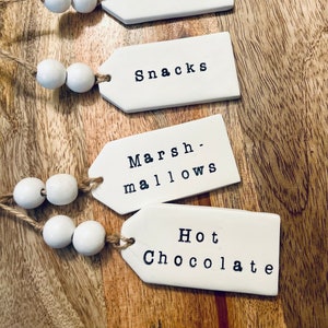 Custom, Kitchen Canister, Jar or Basket Labels for Minimalist Kitchen Aesthetic l Kitchen or Pantry Organization Clay Tags l Handstamped Tag