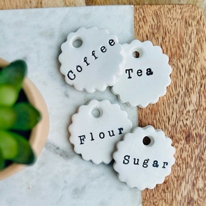Custom, Scalloped Kitchen Jar Label l Shatterproof & Waterproof Pantry Labels l Pantry Flour Coffee Tea Sugar Label |  Kitchen Canister Tag