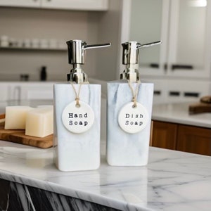 Custom Soap Dispenser Labels l Dish Soap Hand Soap Lotion Tags l Guest Bathroom l Soap Bottle Tag l Kitchen Soap Dispenser Label l Clay Tag