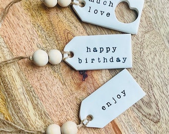 Set of 3 Clay Gift Tags l Birthday Gift Tags l Personalized Gift Wrapping, Custom Tag Gift Wrapping Minimalist Gift Modern Gift for Everyone