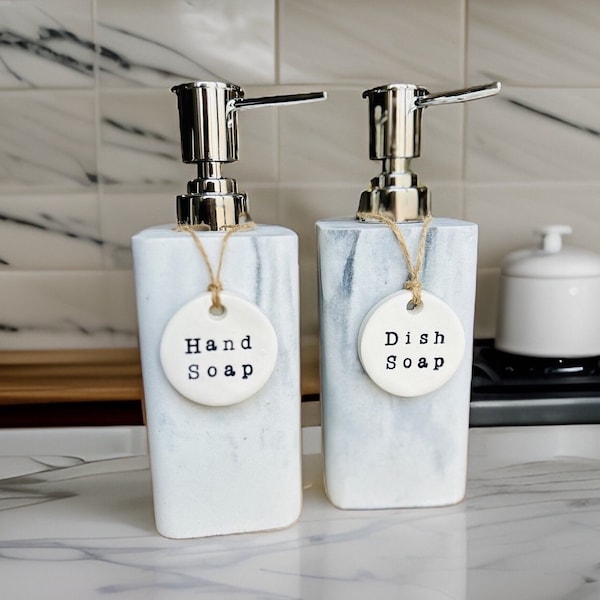 Set of 2 Soap Bottle Dispenser Labels l Dish Soap Hand Soap Tags l Bathroom Soap Dispenser l Soap Bottle Tags Kitchen Soap Bottle Label