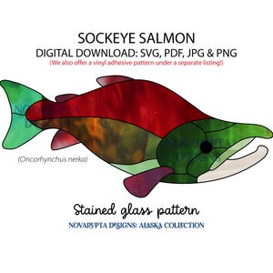 Stained glass sockeye salmon, spawning salmon pattern svg, pdf, jpg, png - Small Business License ** DIGITAL DOWNLOAD **