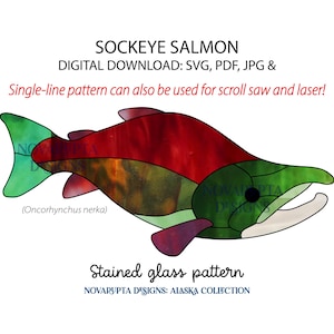Sockeye salmon pattern for stained glass, scroll saw, or laser - svg, pdf, jpg, png - Small Business License ** DIGITAL DOWNLOAD **