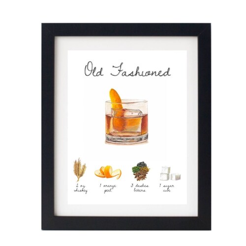 Old Fashioned Cocktail Poster Cocktail Recipe Print Bar Art - Etsy