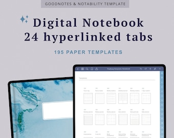 Interactive PDF Notebook GoodNotes Digital Tablet Notebook Notability Hyperlinked Tabs Notepad Digital Note Taking Paper Template Lined Grid