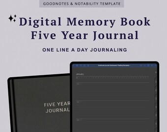 Dark Digital 5 year Journal GoodNotes 365 day journal One Line a Day Notability Memory Keeper Journal Memory Daily Journal Anxiety Journal