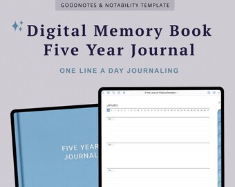 Five Year Digital Journal GoodNotes Template Anxiety Journal Minfulness 5 Year Journal Self Care Daily Journal iPad Daily Memory Journal