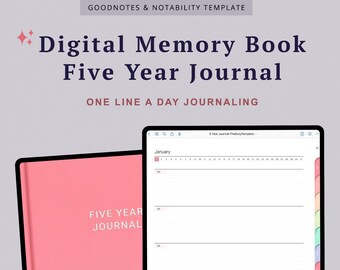 Digital One Line a Day 5 Year Book Daily Journal 365 Day Journal Five Year Memory Journal Digital Planner Memory Keeper GoodNotes Notebook