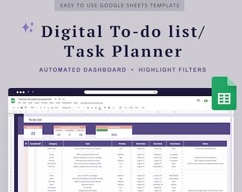 Task Tracker Digital to Do List Task Planner Google Sheets Template ...