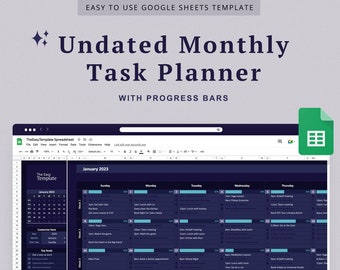 Monthly Task Planner Motivation Progress Bar Daily Planner Google Sheet To Do List Spreadsheet Daily Task Monthly Planner Calendar Task List