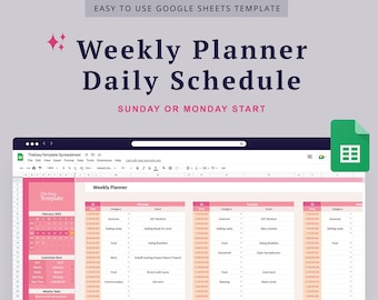 Weekly Schedule, Time Blocking Digital Planner, Week at a glance, Time Block Weekly Planner Spreadsheet, Time Box Daily To-Do List Schedule