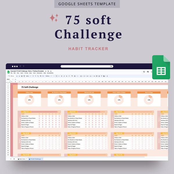 75 soft spreadsheet Google Sheets Wellness Tracker Daily Habit Checklist Template Self Improvement Health and Fitness Log Personal Growth