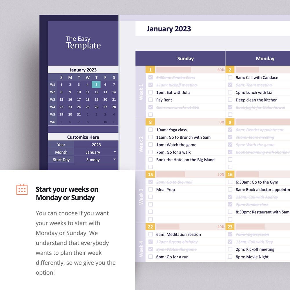 Monthly Calendar Google Sheet to Do List Template Digital Planner 