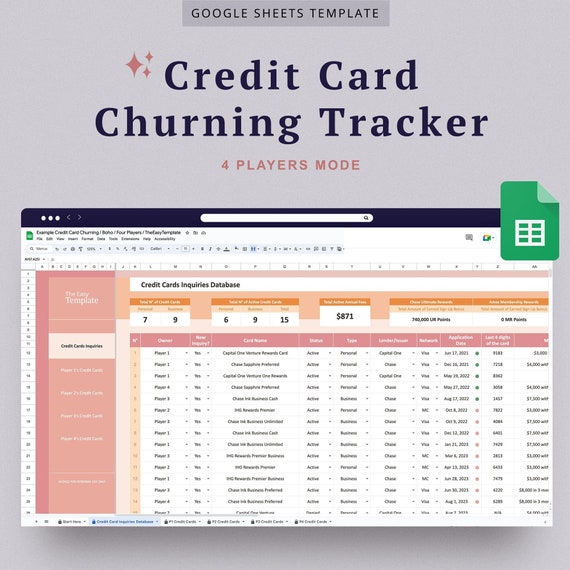 Travel Hacking Spreadsheet Credit Card Google Sheets Travel Reward Sign Up Bonus Annual Fee 4 Players Strategy Credit Card Application Log