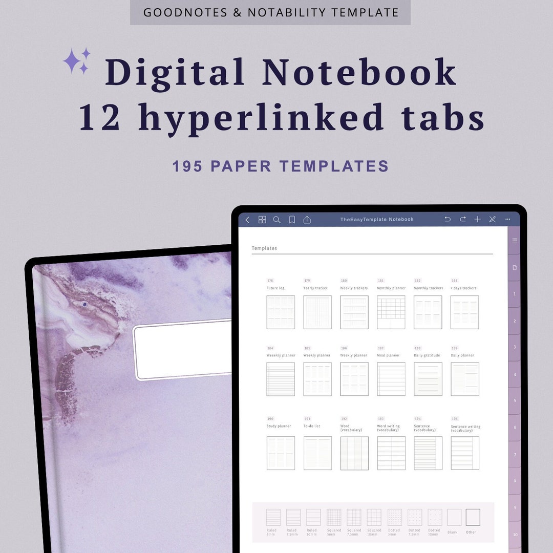 Digital Notebook 12 Hyperlinked Tabs Goodnotes Notepad Notability ...