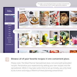 Meal Planner Spreadsheet Meal Planning Automated Grocery List - Etsy