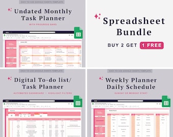 Pink Spreadsheet Bundle iPad Planner Google Sheets Schedule Spreadsheet Planner iPad Undated Planner Digital Calendar Digital To Do List
