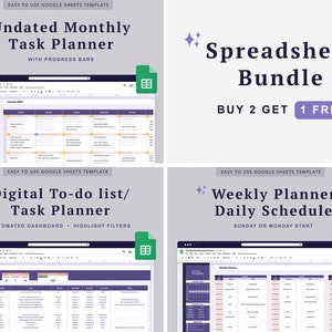 Spreadsheet Bundle Digital Monthly Calendar Google Sheet To Do List Template Undated Productivity Planner Task Tracker Daily Schedule Weekly