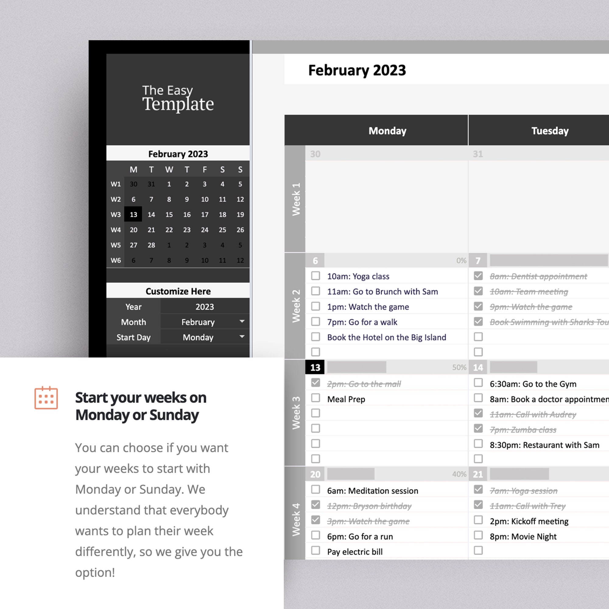 Spreadsheet Planner Google Sheets Planner Monthly Calendar Template ...