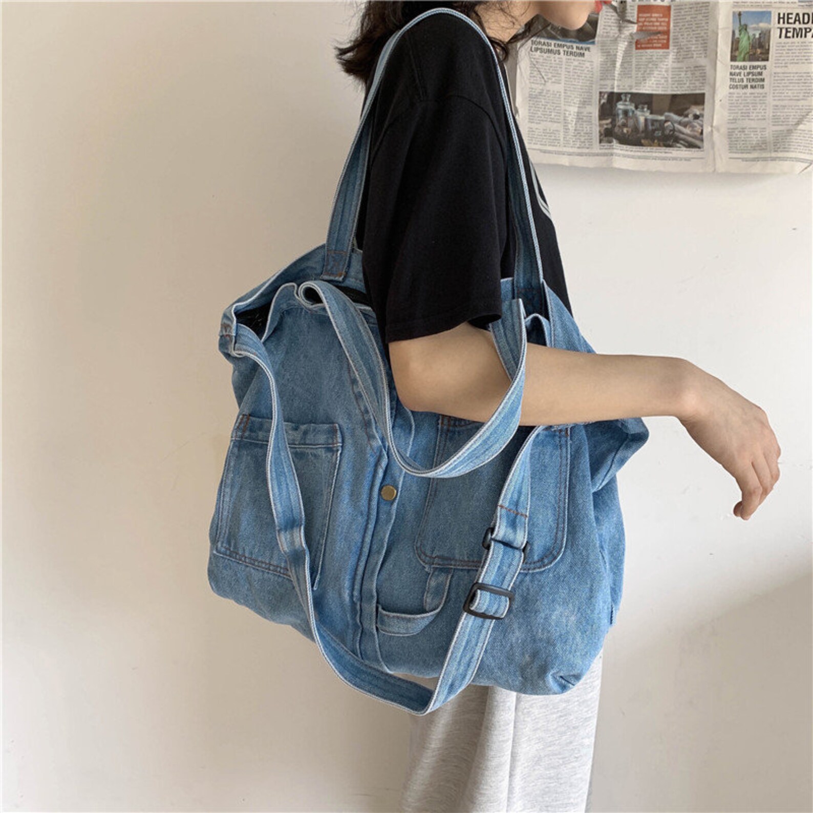 Denim Messenger Tote Vintage Jeans Crossbody Bag Large - Etsy