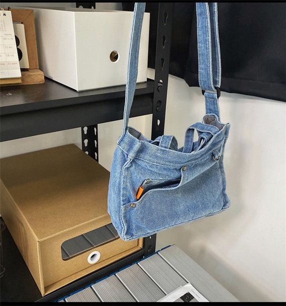 Square Denim Bag Large Capacity Crossbody Bag Vintage Jeans 