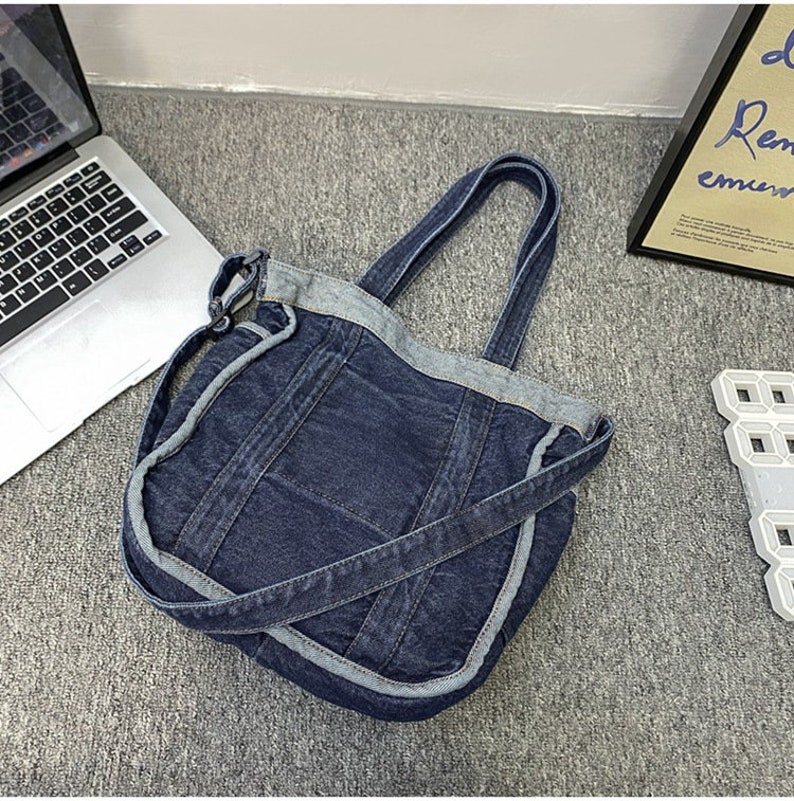 Square Denim Bucket Tote Vintage Jeans Shoulder Bag Large - Etsy