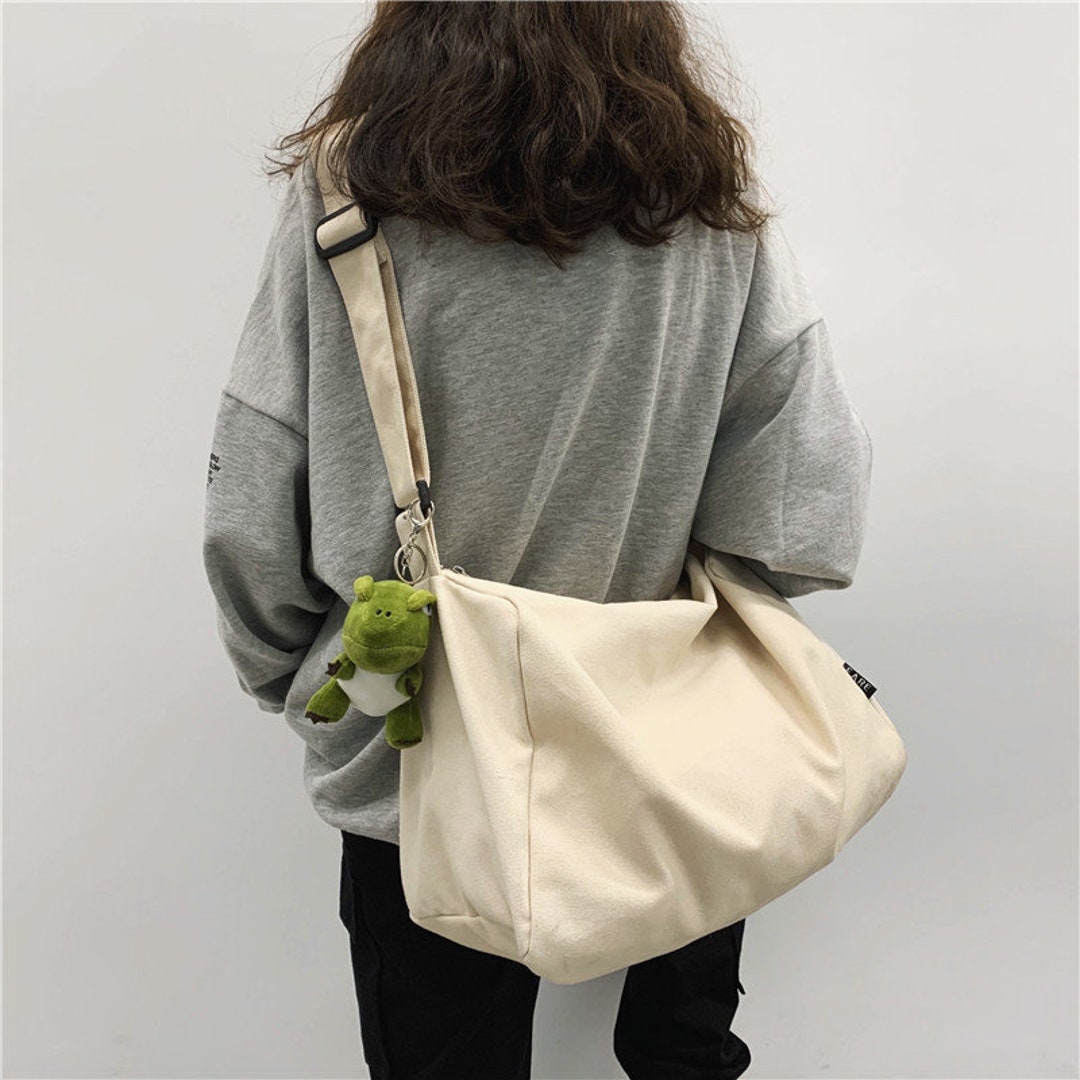 Large Canvas Messenger Bag With Pendant Canvas Crossbody Bag Etsy