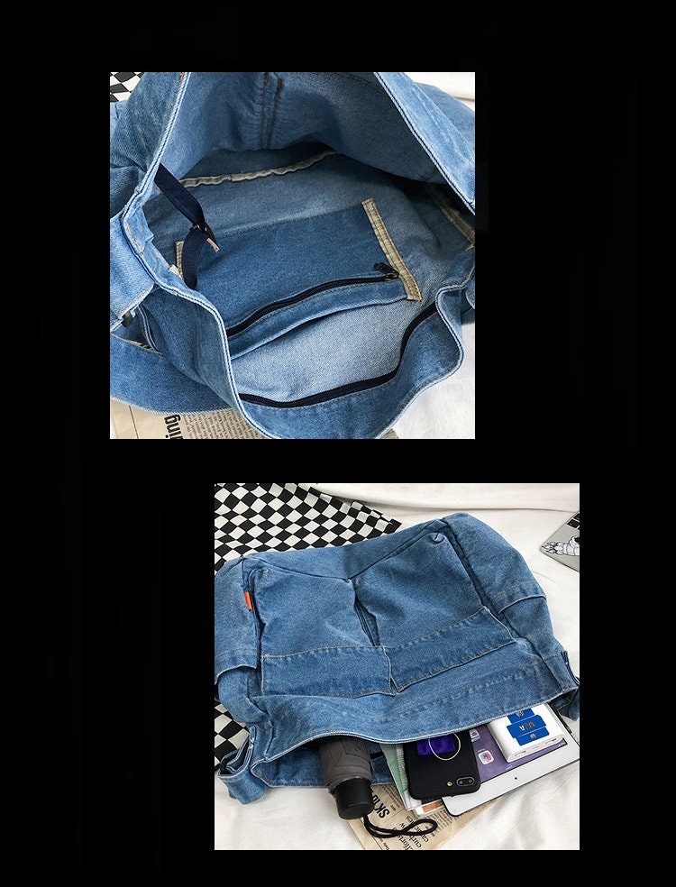 Square Denim Bag Large Capacity Crossbody Bag Vintage Jeans 