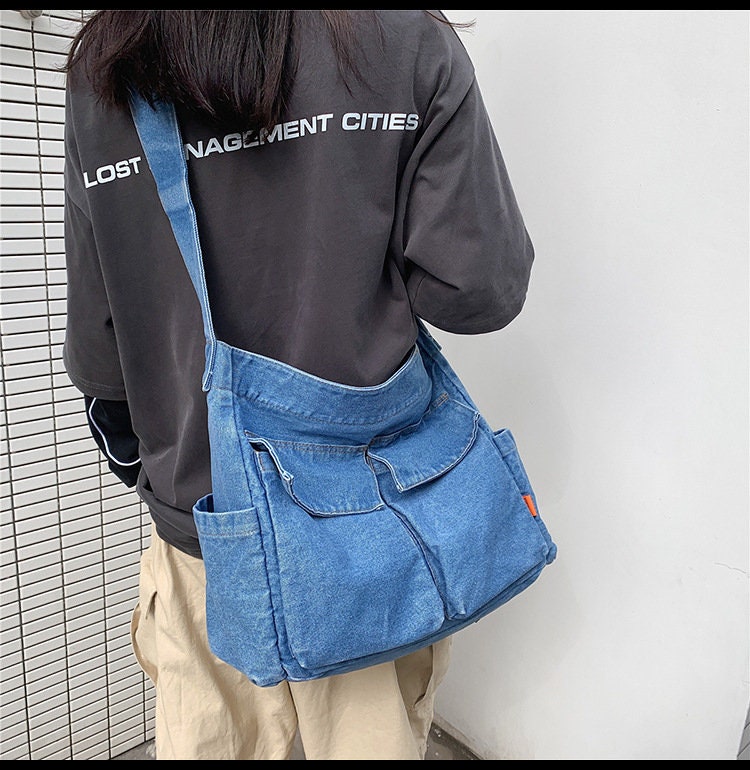 Square Denim Bag Large Capacity Crossbody Bag Vintage Jeans - Etsy