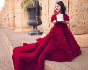 Vestido de niña de flores, vestido de tren largo, vestido de fiesta de niña, vestido de niña con volantes, vestido de novia de cola larga, vestido con tren largo para niñas