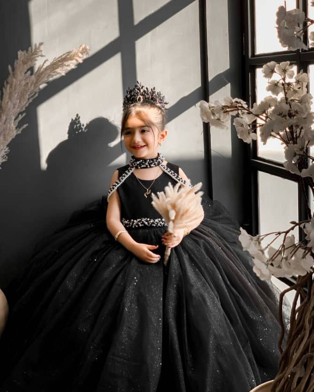 Black Princess Ball Gown Girls Evening Gown Sparkly Tulle Dress With Pearls Birthday Pageant Flower Girl Special Occasion Wear Etsy Canada