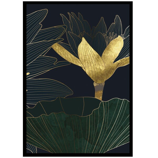 Affiche Encadrée, Fleur d'or 4 - Dimensions 70 cm X 50 3 Couleurs de Cadre Dispo