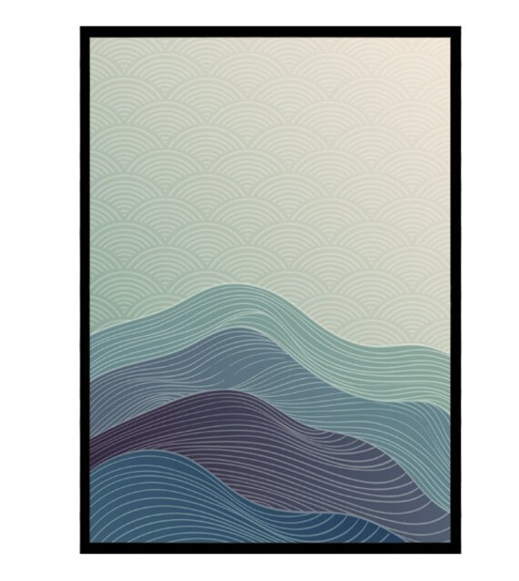 Affiche Encadrée, Japanese Pattern Blu - Dimensions 70 cm X 50 3 Couleurs de Cadre Dispo