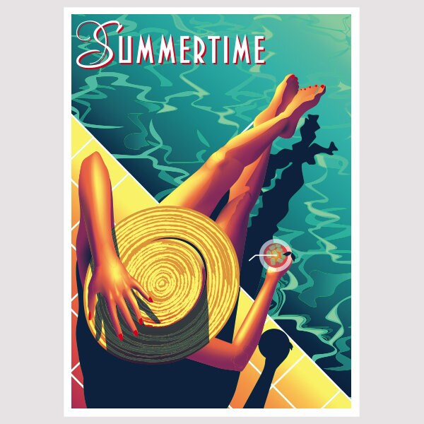 Affiche Encadrée, Summertime - Dimensions 70 cm X 50 3 Couleurs de Cadre Dispo