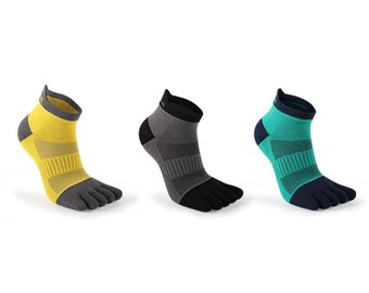 Midweight Mini Crew Unisex Toe Socks  3 Pairs Pantsnsox Breathable Cotton Socks Sports Running Toesocks