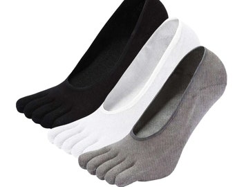 Womens Mens 3 Pairs Toe Sockettes No Show Five Fingers Cotton Socks