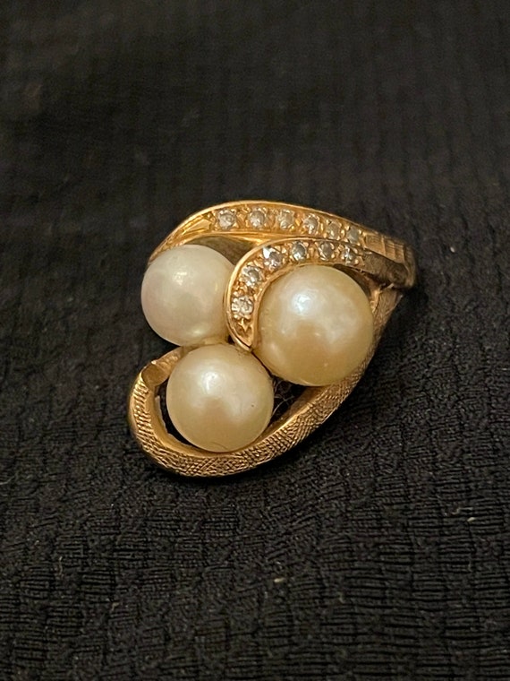 1960's 14k Pearl and Diamond cocktail ring