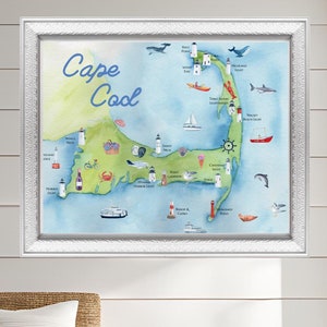 Cape Cod Watercolor Map Print,digital Download,wall Art,printable Art ...