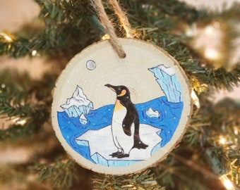 Pinguïn, Handgemaakt, Houten Plak Ornament, Acryl Geschilderde Schijf door Timber Tatts