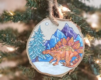 Stegosaurus / Dinosaur, Handmade, Wood Slice Ornament, Acrylic Painted Disc by Timber Tatts